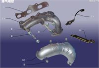 Exhaust system parts catalogue for 800cc chery SQR372 engine parts,  Chery buggy parts,800cc joyner buggies parts, 800cc joyner parts